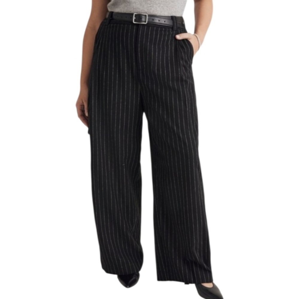 Madewell Pinstripe Wide Leg Trousers High Waist Dress Pants Career Wear Size 16
